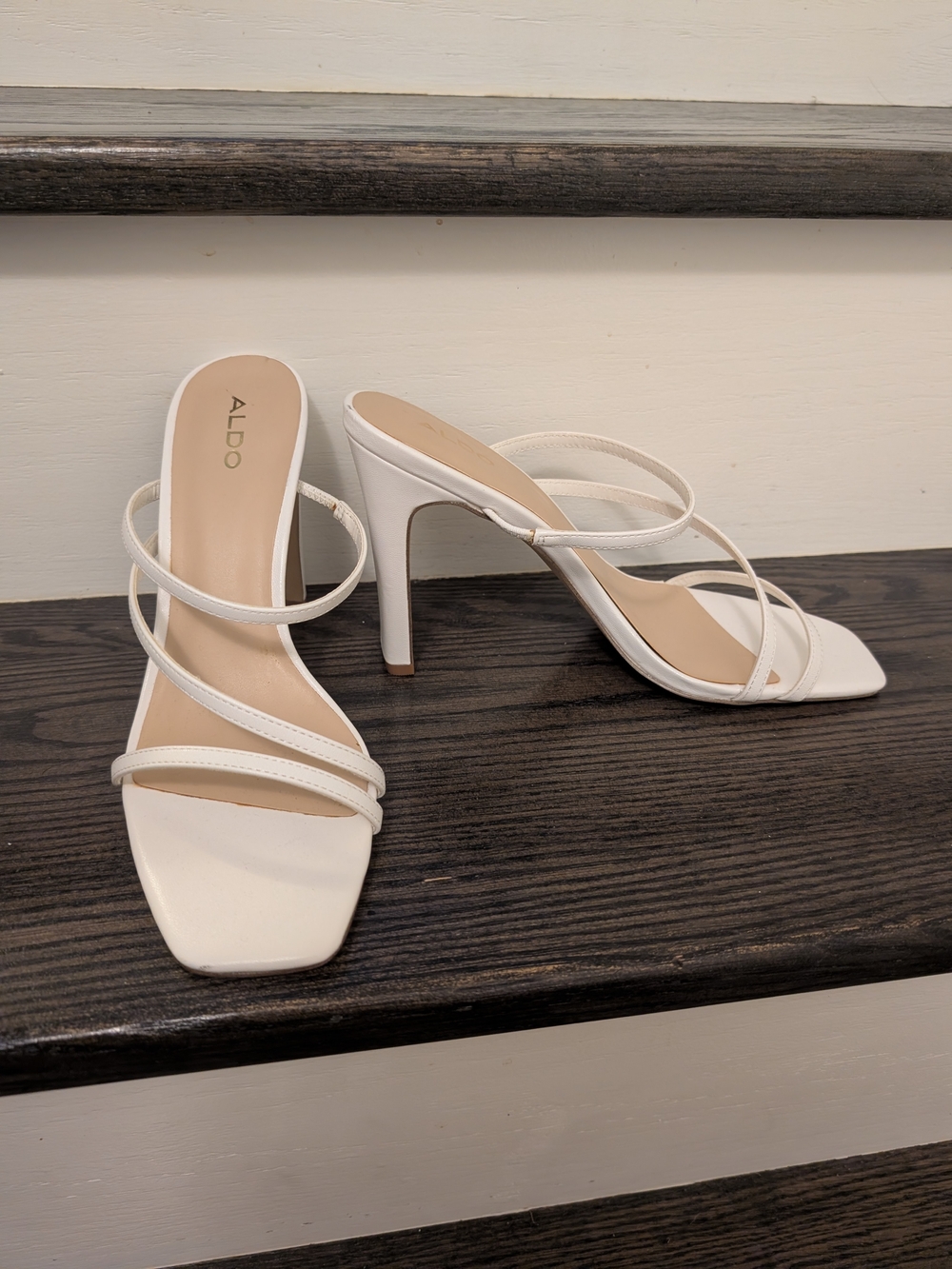 ALDO White Strappy Square-Toe Heels